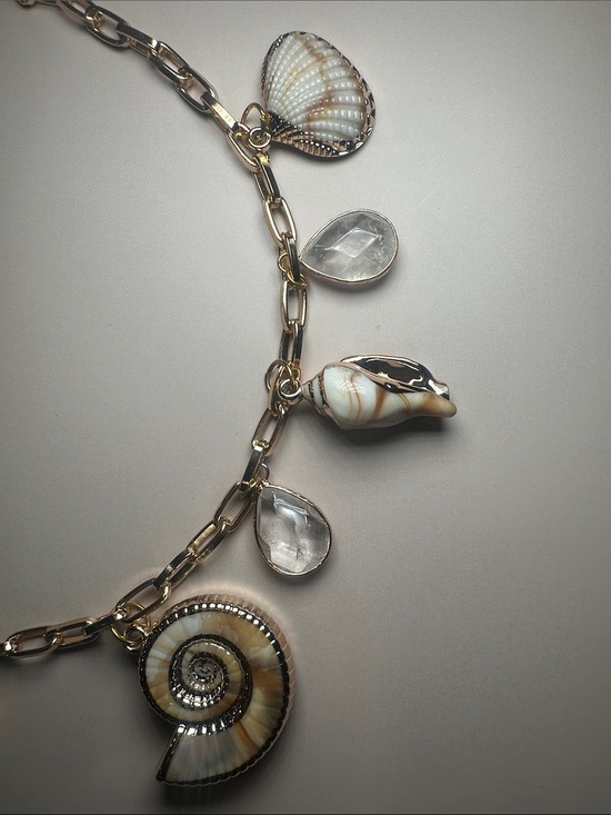 Jewelry - Gold Shell Charm Necklace with Clear Teardrop Accents